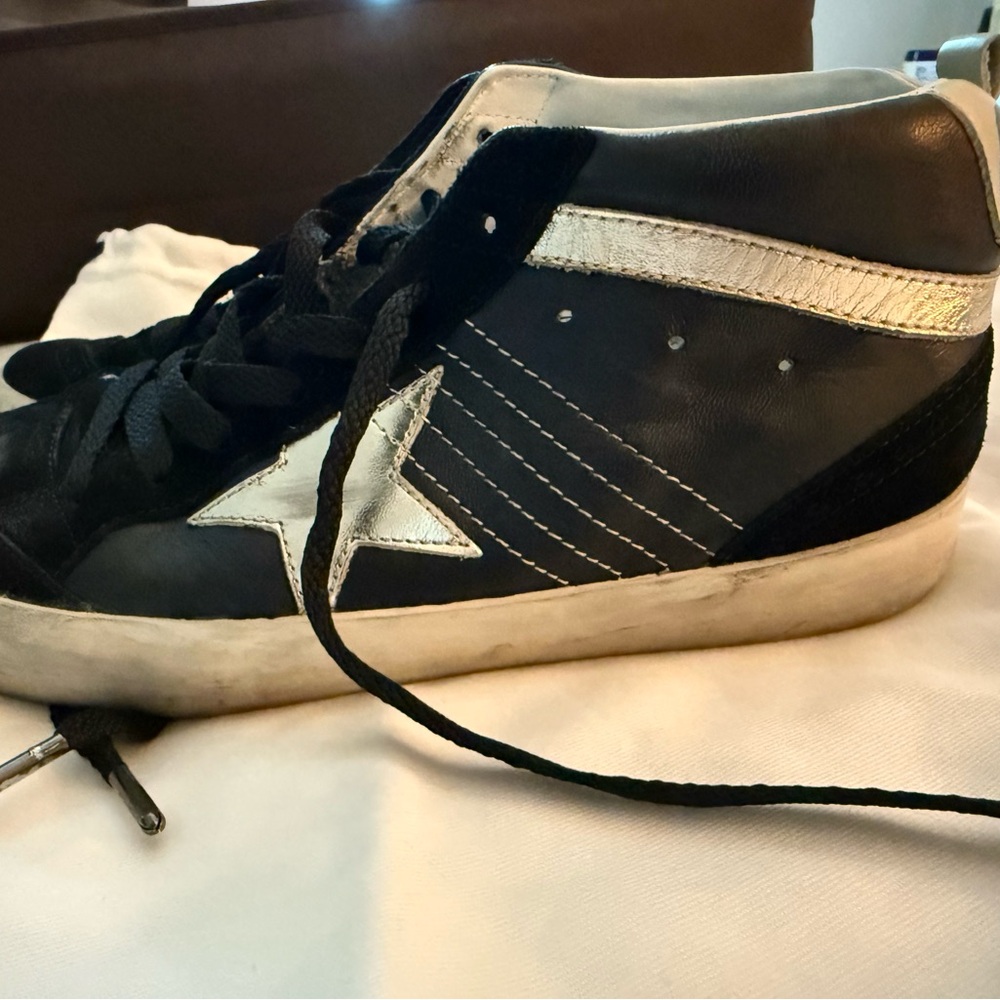 Golden Goose Black and Metallic Silver High-Top Sneakers